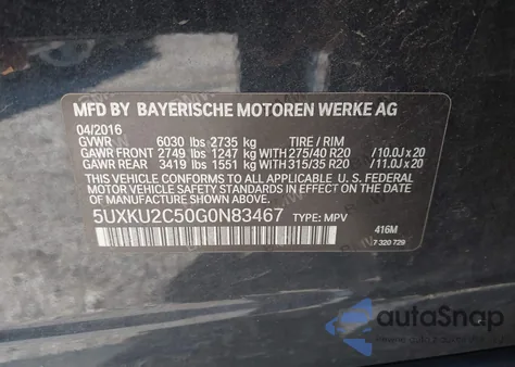 2016 BMW X6 xDrive35I from USA, damaged, VIN 5UXKU2C50G0N83467